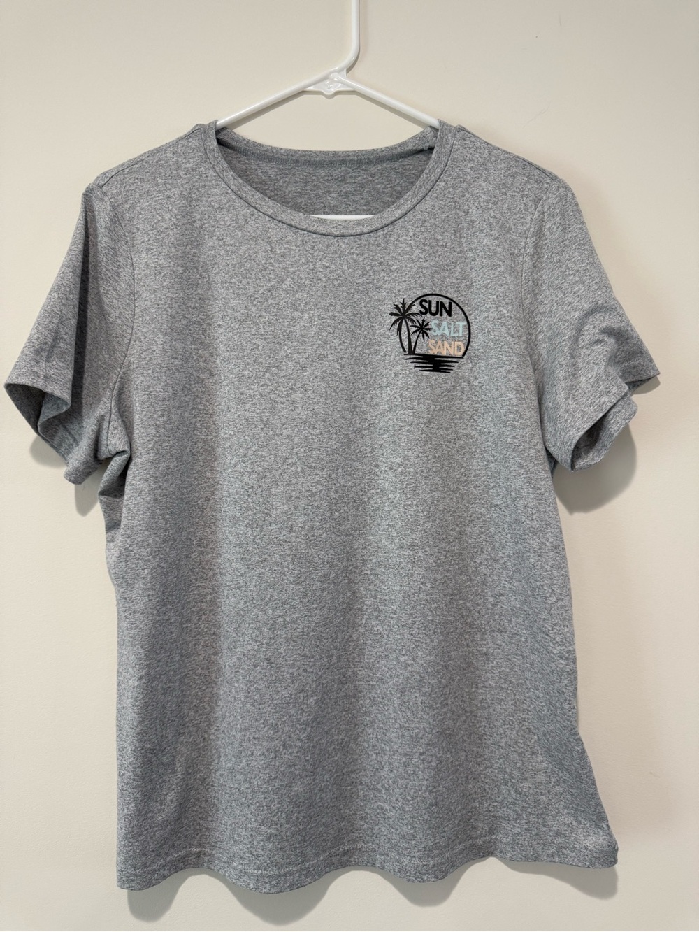 SHEIN Gray Short Sleeve Tee with Small Beach Graphic